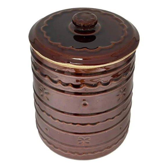Cookie Jar Marcrest Brown Ceramic Vintage 10 inch Daisy Dot Pattern Vintage  MCM - Picture 4 of 13